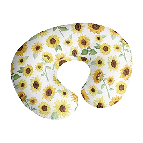 Image of Sweet Jojo Designs Sunflower Boho Floral Nursing Pillow Cover Breastfeeding Pillowcase for Newborn Infant Bottle or Breast Feeding Pillow NOT Included Yellow Green Bohemian Farmhouse Watercolor Flower