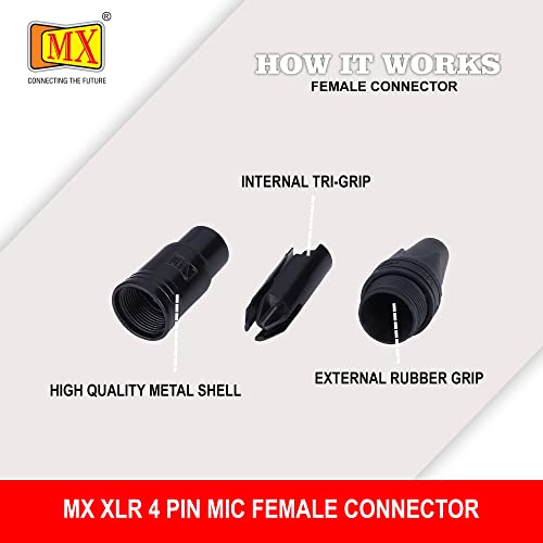 Image of MX 3 Pin XLR connector Microphone Connector pin Pure Copper Nickel Plated Pins1 for High Conductivity microphone cable connector PERENT (4 PIN, Pack of 10, Female Connector)
