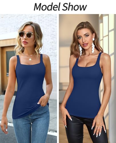 Image of V FOR CITY Women's Cotton Tank Top with Unpadded Shelf Bra Adjustable Wide Strap Camisole Summer Basic Udershirts