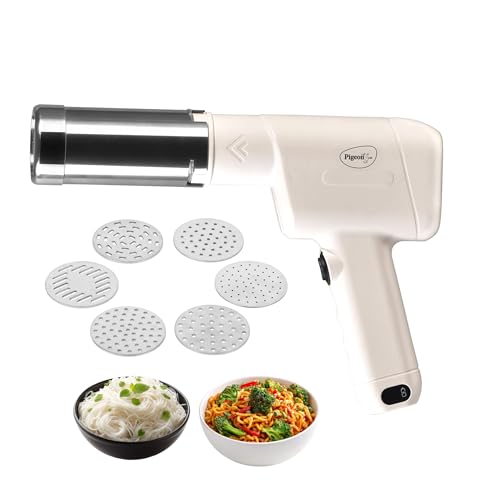Image of Pigeon Instamami Automatic Noodle Maker with 6 Moulds | Cordless Type-C Idiyappam & Pasta Maker | Portable Handheld Noodle Press | Cream