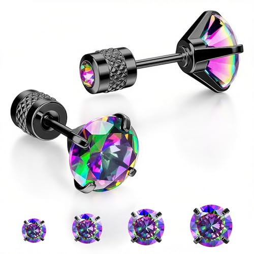 Hypoallergenic Cartilage Earrings for Women Men, 1 Pairs Titanium Stud for Women Gold Silver Black 20G Post & Screw Back with Cubic Zirconia 3 4 5 6 7 mm Piercing Jewelry