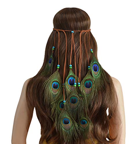 Repuhand Böhmische Pfau Feder Kopfschmuck Stirnband Flechten Haar Band Stirnband Zubehoer fuer Damen