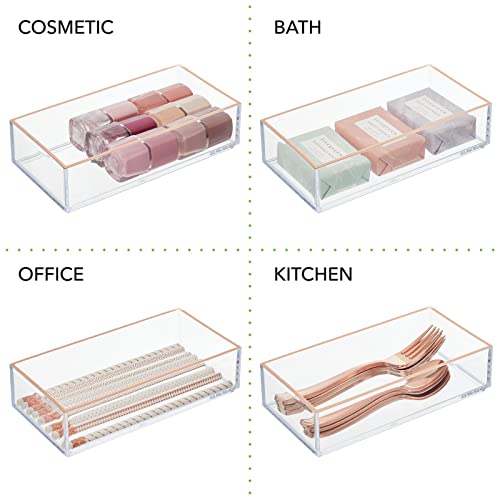 mDesign Plastic Beauty Organizer Bin for Bathroom Drawers, Vanity, or Countertops, Storage for Makeup Brushes, Palettes, Blush, Concealers, or Hair Ties, Lumiere Collection, 6 Pack, Clear/Rose Gold