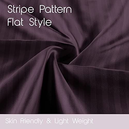 Image of 300 TC Glace Cotton Plain Stripe Queen Size Single Bedsheet with 1 Pillow Cover for Home, Hotel, Guest Room (60 X 90) Inch Plum Pack 1