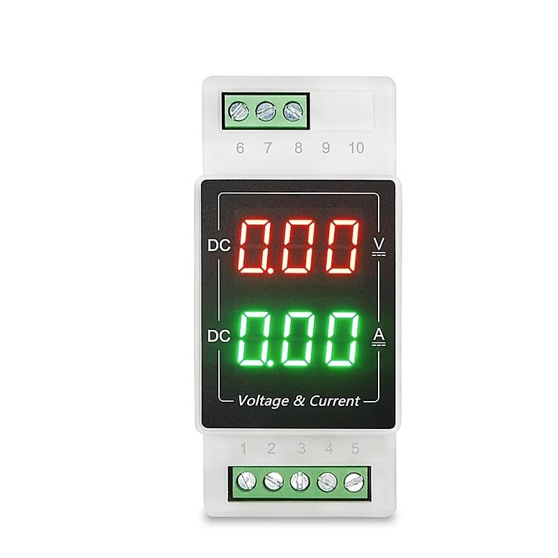 NURII Din Rail Type DC Digital Display 100V Voltmeter 20A Ammeter 50A Digital Integrated Meter 1000V(DC0-600V 20A)