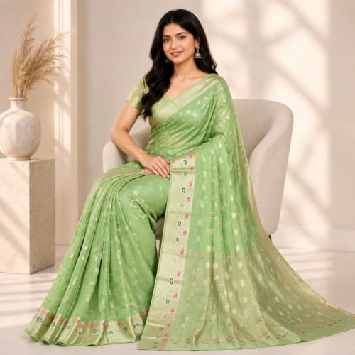 Image of Sarees for Women Wear Organza Silk Banarasi Sari Kanjivaram Pure Paithani Wedding Original Kanchipuram Pattu Sadi with Blouse Piece 2026 (KeriFlower)