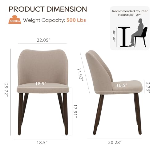 Image of MALOL Dining Chairs Set of 2, Upholstered Fabric Kitchen Chairs with Curved Back, Padded Seat and Solid Wood Legs, Modern Dining Chair for Kitchen Dining Room, Camel