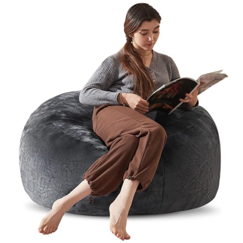 Bean Bag Chair 3Ft, Memory Foam Filled, Large Beanbag Chairs for Adults and Teens, Soft Sofa with Removable Flannel Cover, Round Couch for Living Room Bedroom College Dorm (Dark Gray, 3FT-36×36"×24")