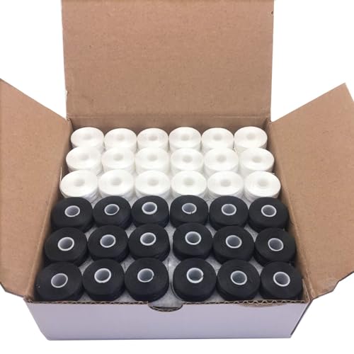 Image of YEQIN Prewound Bobbin Thread, Sideless, 144pcs Type L Size (SA155) White 75D /2 Polyester Thread, Compatible with Babylock, Barudan, Bernina, Brother, Consew, Singer, Tajima and More
