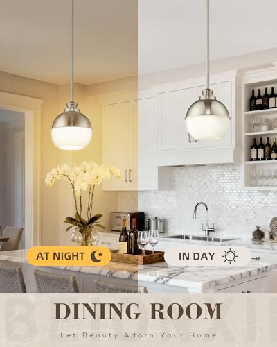 Image of Beionxii 7 inch Nickel Pendant Light Fixtures, Mid Century Globe Pendant Lights
