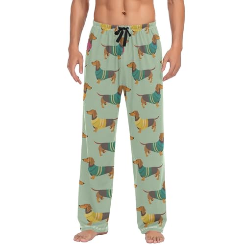 Men’s Cute Dachshunds Pajama Pants with Pockets, Comfortable Lounge Sleep Bottoms#523
