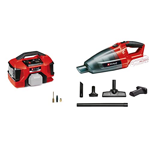 Einhell Compresseur sans fil PRESSITO 18/21 Power X-Change & Aspirateur à main sans fil TE-VC 18 Li Solo -Système Power X-Change (Livré avec accessoires (Buse, buse à rainures...)