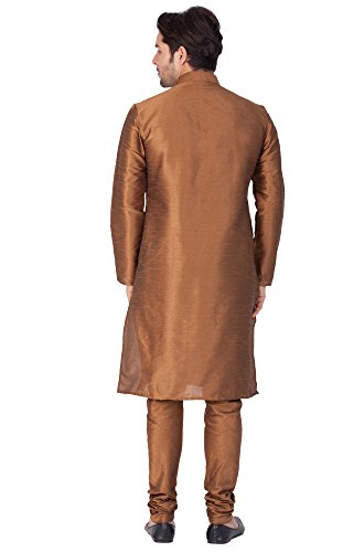 Image of VASTRAMAY VM Mens Silk Blend Kurta Pyjama Set - Classic Ethnic Attire for Timeless Style and Cultural Celebrations | Soft Comfortable Solid Full Sleeves Kurta and Churidar Pyjama Set