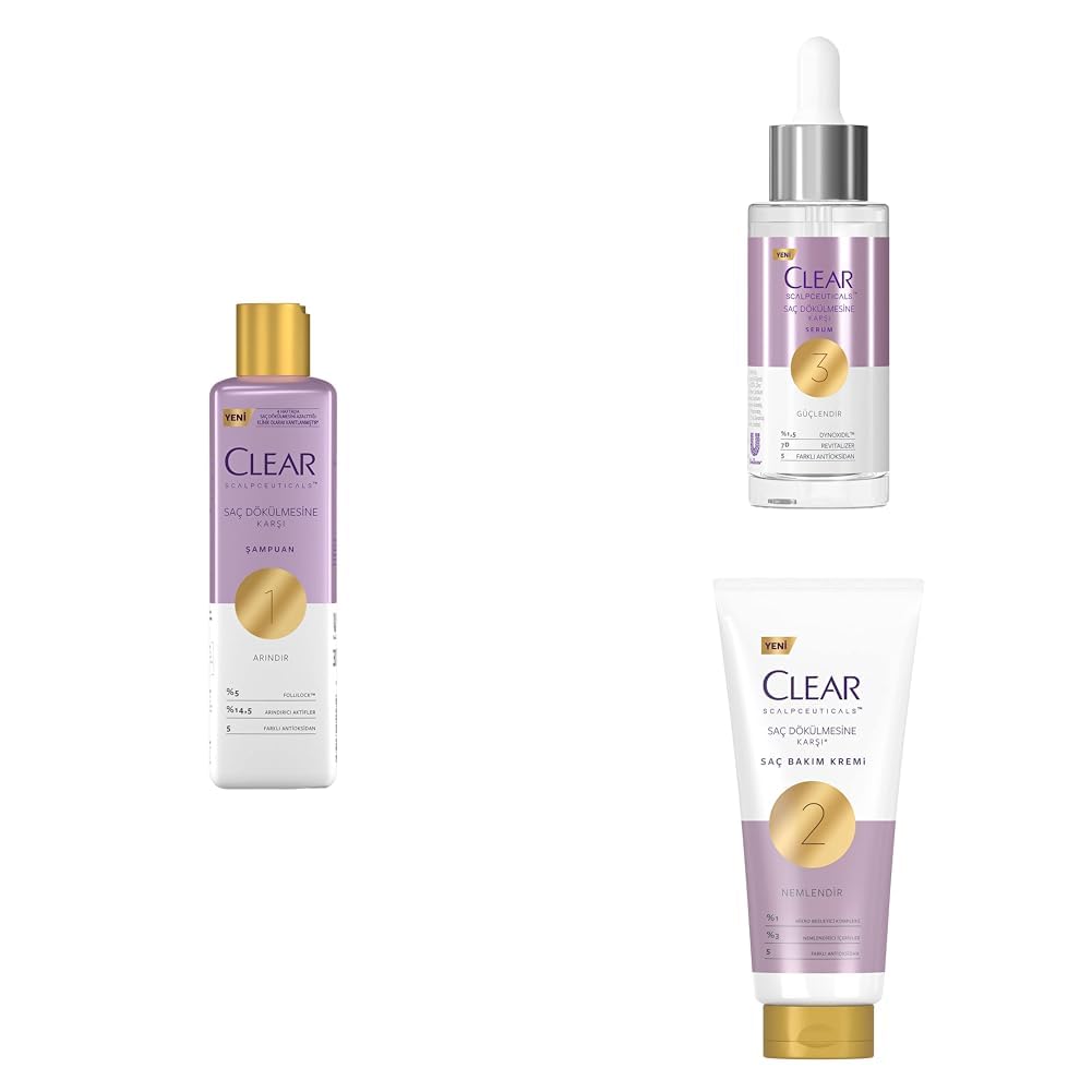 Clear Scalpceuticals Saç Dökülmesine Karşı Şampuan 300 ml + Clear Scalpceuticals Saç Dökülmesine Karşı Serum 45 ml + Clear Scalpceuticals Saç Dökülmesine Karşı Saç Bakım Kremi 170 ml