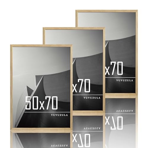 VUVUZULA Bilderrahmen 50x70cm Holz Fotorahmen Holzrahmen MDF Rahmen 50x70cm Eiche Natur 3er Set