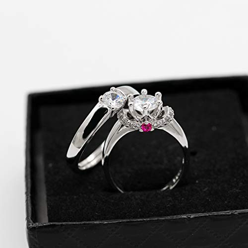 Uloveido 2 pcs Adjustable His and Hers Engagement Ring Set Puzzle Matching Heart Wedding Bands Couples Gifts LB0184