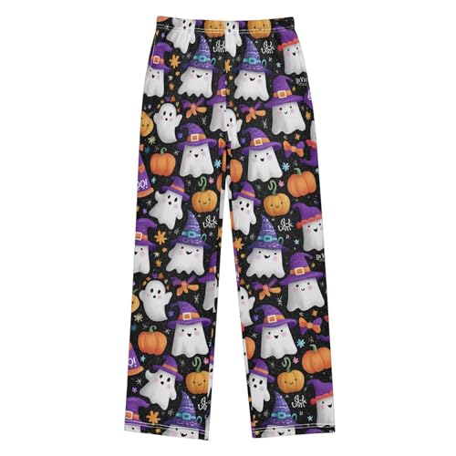 Cute Ghosts Pattern Pajama Pants Soft Lounge Sleepwear PJ Bottoms with Elastic Waist Ages 6–14 Years - Main Image