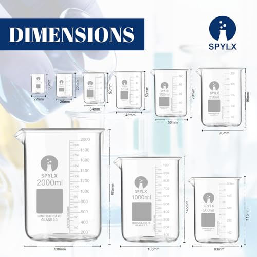Image of Borosilicate Glass Beaker 1000ml - 1 Piece, Heat and Chemical Resistant borosilicate beaker for laboratory with Clear Graduation Marks on beaker for Precise Measurements