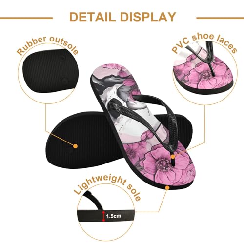 Pink Flower Skull Flip Flop Beach Summer Casual Sandal for Women & Men Shower Shoes XS2