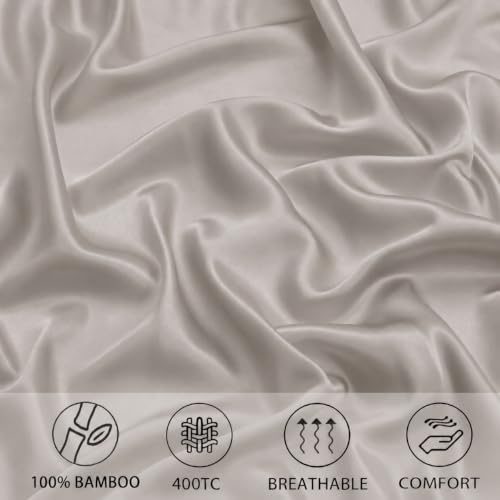 Image of RD TREND Microfiber Satin Weave Fitted Bedsheet King Size 78x72x10 Inch, Elastic Bedsheets for King Size Bed with 2 Pillow Covers-18x28 Inch (Silver)