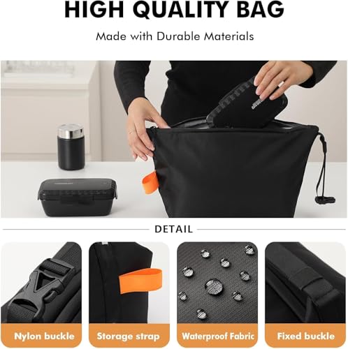 Image of Lunch Bag for Women & Men Fresh Keep Lunch Box, Small Leakproof Cooler Bag Food Lunch Containers High Capacity Reusable Lunch Tote Bags for Work, Office, Picnic, Travel (Black) (Medium)