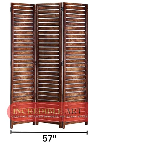 Image of Wooden Partition Wall Divider for Living Room, Wood Privacy Screen, Room Separator Rectangle Line Design- 5 Feet in Height (3 Panels)