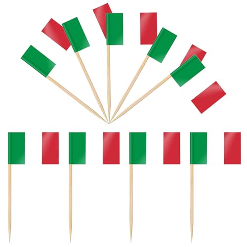 iLamvie 100 PCS Drapeau Cure-dent Italie, Pic Drapeau Italien pour Topper de Coupe, Cure Dent Drapeau Italien pour Décoration de fête, Cocktail, Fruits,...