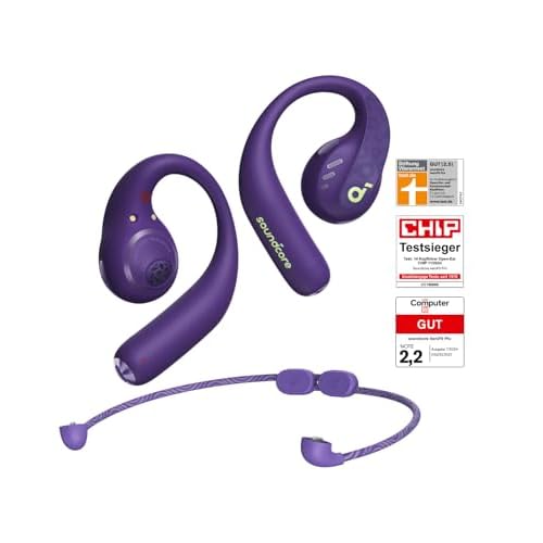 soundcore by Anker Open-Ear Kopfhörer AeroFit Pro, 46h Akku, Intensiver Sound LDAC, Ultra leicht, Bequem, Ergonomisches Design, Bluetooth 5.3, IP55 Wasserschutz, App, Kabellos Neonlila