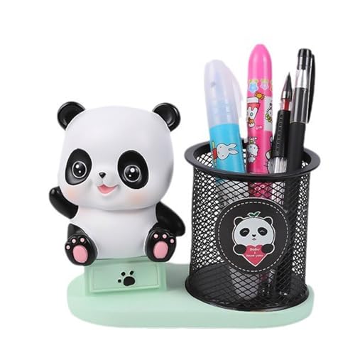 Cute Resin Pen Holder with Panda Sculpture Panda Pen Stand Panda Pencil Organizer Pen Container Pencil Cup Pen Organizer Decor Without Gift Box (Waving panda)