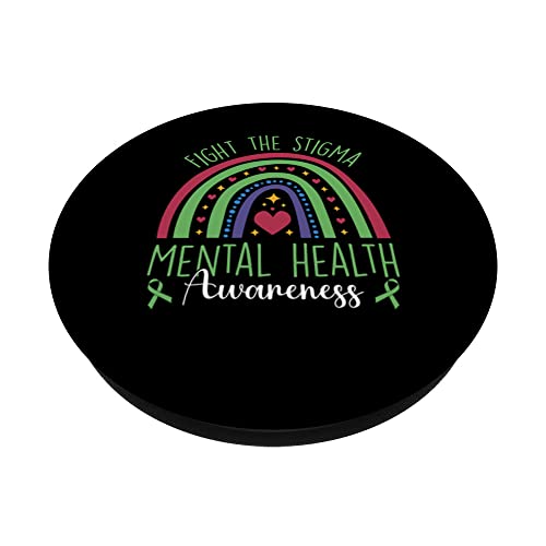 Fight The Stigma Mental Health Awareness Green Ribbon PopSockets Swappable PopGrip, Black - Image 2
