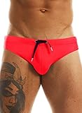 MIZOK Men's Swimwear Bikini Swimming Briefs Drawstring Swimsuits Board Surf Shorts Trunks Red S