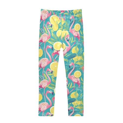 Vdsrup Girls Leggings Flamnigo Lemon Leaves Kids Length Leggings Pants Athletic Yoga Pants Toddler Tights Trousers 4T