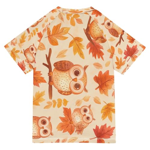 Boys Short Sleeve T-Shirts Owl Autumn Bird Rashguard Kids Swim Shirts Sun UPF 50+ Multicoloured2