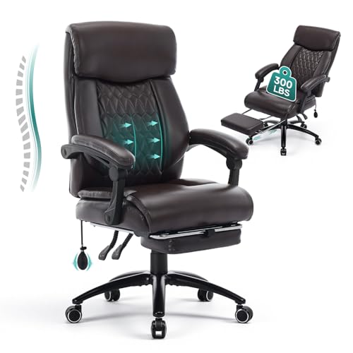 COLAMY Executive Office Chair with Foot Rest, Ergonomic Leather Computer Chair with Inflatable Lumbar Support, Home Office Desk Chair with 90°-130° Reclining High Back for Adult Working Study, Brown by COLAMY - Used condition - CA$138.59