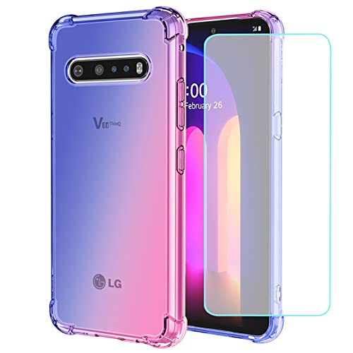 Coque LG V60 anti-choc et bris d'écran lot de 2 verres trempés transparent bleu rose