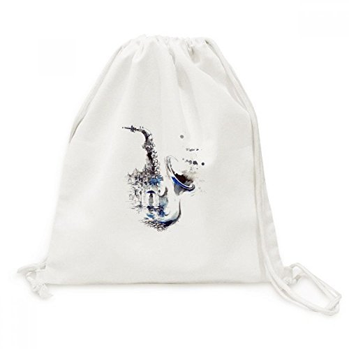 Sac à dos cordon motif saxophone voyage en toile drawsting backpack pour loisirs