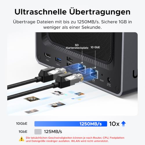UGREEN NASync DXP4800 Plus, 4-Bay Desktop-NAS, Intel Pentium Gold 8505 Prozessor mit 5 Kernen, 8 GB DDR5 RAM, Eingebaute 128GB-SSD, 10GbE & 2.5GbE LAN, 2 × M.2 NVMe-Slots, HDMI 4K (ohne Festplatten) – Ansicht 4