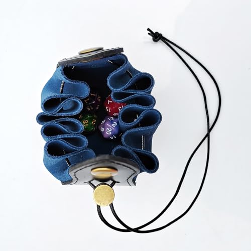 Image of Black & Blue Celtic Tree DND Gifts Dice Bag - Tray with Drawstring & Button Genuine Leather Dice Pouch Storage Bag for d&d Dices Jewelry Coin & Small Accessories