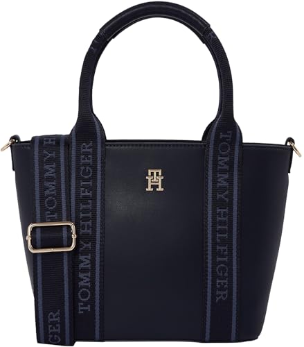 Tommy Hilfiger Bolso Tote Mujer Mini Logotape pequeño, Azul (Space Blue), Talla Única