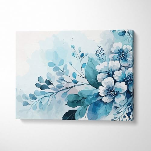 Throttle Designs. Watercolor Floral Bouquet Canvas Wall Art Teal Navy