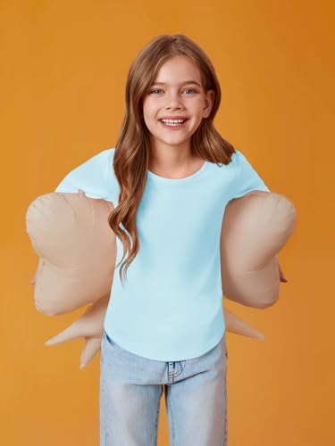 Image of Haloumoning Girls Puff Long Sleeve Shirts Fall Tops 5-14Y | Casual,Solid Color,Crewneck, Soft, Tunic Tops Blouse,Kids Long Sleeve T Shirt,,Fashion Clothes