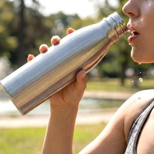 Image of Stainless Steel Water Bottle 1 Litre,single wall Water Bottle, Insulated Bottle for Office, Gym, Travel & School, Silver (SILVER, 1, litres)
