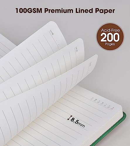 Image of Lined Journal Notebook with Pen, A5 Personalized Hardcover Leather Journal for Men Women, 200 Pages 100 GSM Thick Paper College Ruled Notebooks for Work Travel School Writing Diary 5.9 inch X 8.4 inch Green