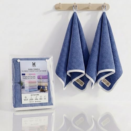 Image of LINEAR Microfiber Hand Towels /Small Size Towel /Face Towel /Towel for Men, Women & Babies /Ultra Soft, Absorbent & Quick Dry Towels for Gym, Travel 500 GSM (Blue-2)