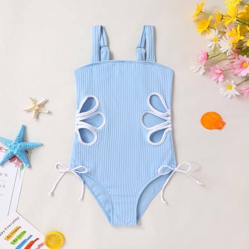 Girls Swimsuit One Piece Bathing Suit Adjustable Straps Solid Color Cut Out Butterfly Girls' Swimwear for 7-14Y2