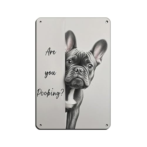 Poster divertente con bulldog are you Pooping, stampa artistica da parete con bulldog francese in bianco e nero, divertente decorazione da parete con animali della fattoria, poster retrò in metallo in