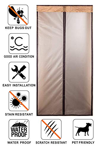 Liveinu Cortina Térmica Magnética Con Aislante Térmico Para Puerta De Aire Acondicionado o Cocina, Cortina Mosquitera Magnética Para Puertas de Verano e Invierno 120x220cm Marrón