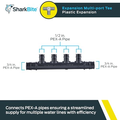 SharkBite 4 Port PEX Expansion Poly Tee, 3/4 Inch Open Trunk with 1/2 Inch Outlet, Multi Line Water Manifold Plumbing Fittings for PEX-A Tubing, UAMPT4OZ by SharkBite - Used condition - Image 2