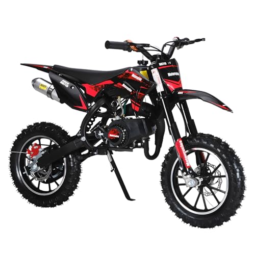 Image of 50CC Kid Dirt Bike, Gas Powered Mini Motorcycle for Kids 8-14 | Up to 35 MPH 330LBS Capacity with Front & Rear Disc Brakes, 10-Inch Off-Road Tires, Pull Start for Youth & Adults Red