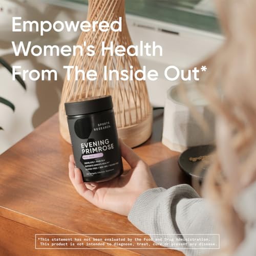 sports research evening primrose supplement from cold pressed oil - softgels for womens health amp skin health - gluten free amp non-gmo gla - high potency 1300mg 120 count